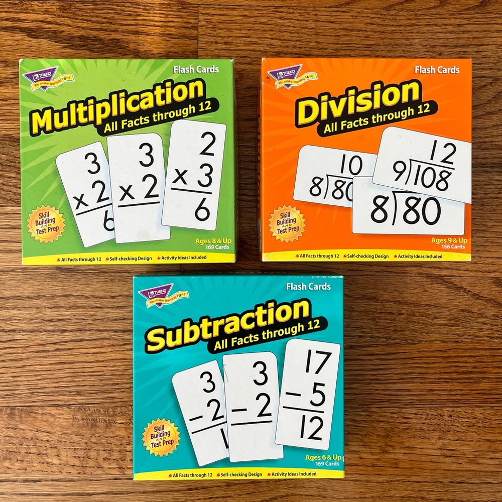 Math Flash Cards Set - Multiplication, Division, Subtraction